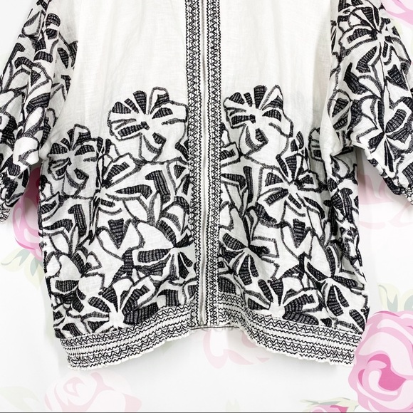 Chico’s Floral Boho Embroidered Linen Zip Up Blouse XL - Picture 4 of 13